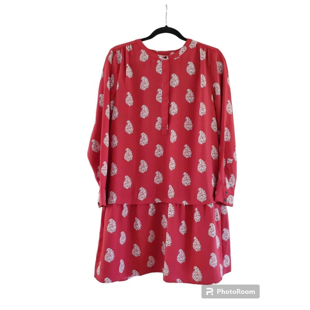 LOFT Paisley Red/Pink Long Sleeve Dress Size LP